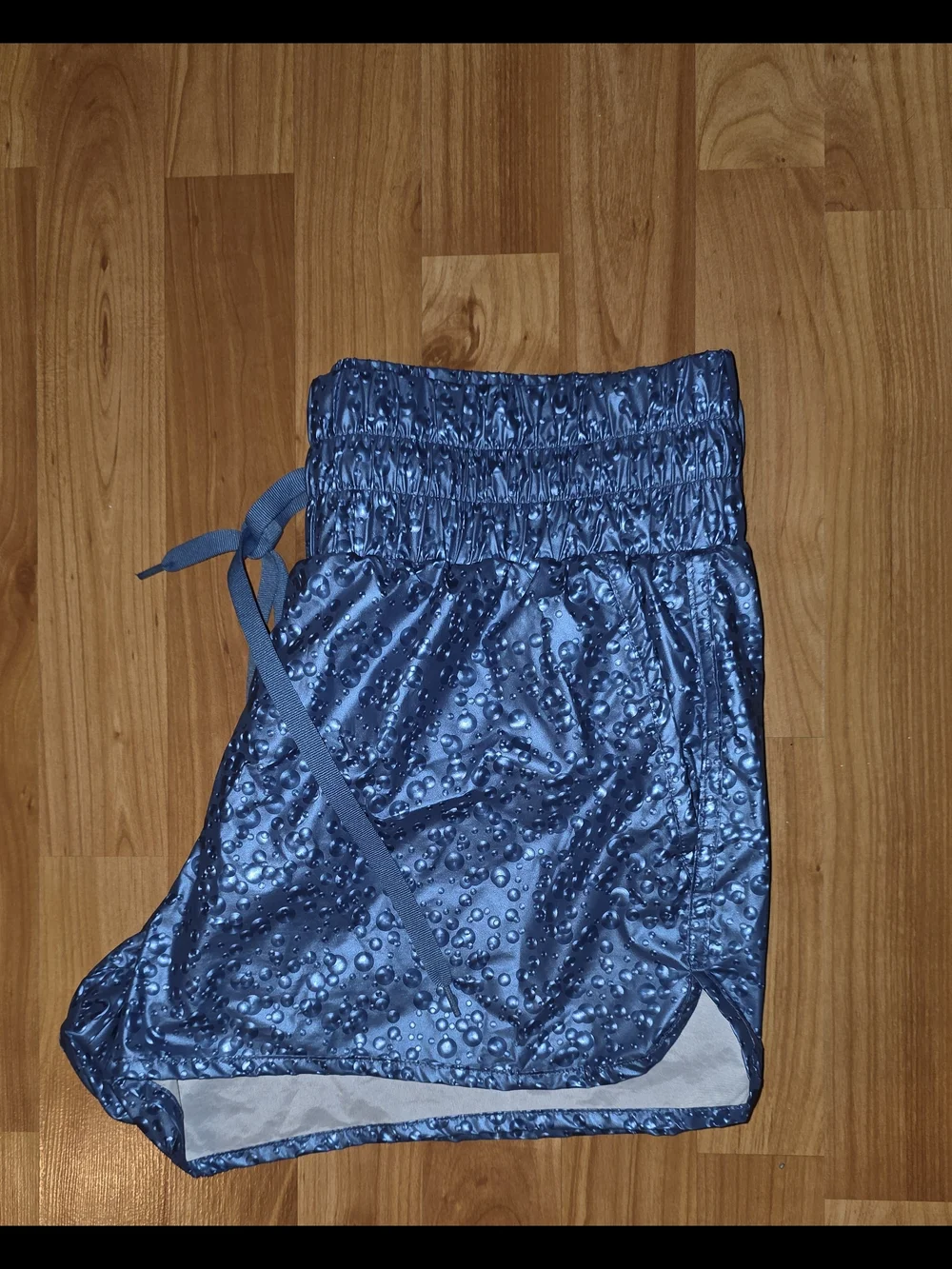 Women's Blue Water-Drop Print Athletic Shorts with Drawstring Waist - Picture 2 of 2